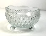 Vintage Crystal Dish 3 Footed Scallop Edge 5" Round Diamond Pattern. Fixed Price $14.50.