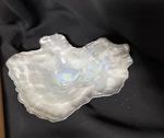 Handmade Akcam Turkish Iridescent Art Glass Oyster Shell Plate Trinket Dish 8". Fixed Price $18.00.