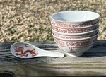 Vintage Japanese Style Long-life Design Rice Soup Bowl Set Spoon. Fixed Price $32.00.
