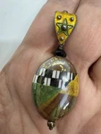 Sterling Silver Murano Glass Pendant Multicolored Abstract Design 1 3/4". Fixed Price $29.00.