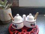 Houston Harvest Gifts Jam/jelly Condiment Bowls W/handle Lids #1812FY04. Fixed Price $15.00.