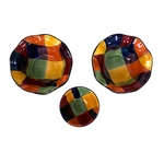 Tabletop Gallery Caracas Bowl Set - 2 W/ruffled Edge 1 Small Ceramic Patchwork. Fixed Price $30.00.