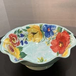 Pioneer Woman Serving Bowl Delaney Floral Scalloped Footed Teal 80OZ 11"DIA. Fixed Price $26.00.
