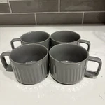 4 Hearth & Hand By Magnolia Stoneware Mugs Soup Bowls Farmhouse Ribbed Gray. Fixed Price $28.00.