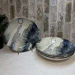 Intesa Home IHM4 9 " Pasta Soup Dinner Bowls Grey Blue Gold Marble Pristine. Fixed Price $55.00.