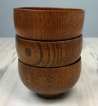 Vtg Lot 3 Wooden Japanese Asian Footed Rice Soup Bowls 4" Serving Tableware Set. Fixed Price $29.99.