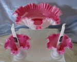 FENTON"VINTAGE"50S"MINT"PEACH CREST"(PINK)3PC"CONSOLE SET"13.5" Bowl&bowl Sticks. Fixed Price $850.00.