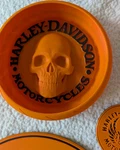 Harley-davidson Orange Skull & Logo Plastic Coaster Set With Bowl And Place Mat.. Fixed Price $25.00.