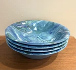 4 Pc Certified International Fluidity Blue Melamine Bowl Set Marble Design. Fixed Price $21.99.