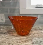 Vintage Blenko Tangerine Art Glass Crackled Design Bowl. Fixed Price $95.00.