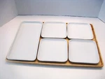 Crate & Barrell Merge Appetizer Set 5 Porcelain Plates + Fsc Wood Serving Tray. Fixed Price $45.00.
