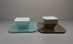 Target Home Everyday Melamine Dinner Plates And Bowls Aqua & Brown Set Of 18. Fixed Price $32.00.