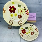 Gibson GID438 Retro 70'S Color Floral Ceramic Beige Dinner Plate & Salad. Fixed Price $25.49.