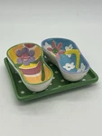 Boston Warehouse Condiment Set W/ Flip Flop Shaped Dip Bowls & Matching Tray. Fixed Price $24.00.