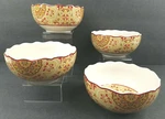 (4) 222 Fifth Lyria Saffron Soup Cereal Bowls Set Pts Round Porcelain Dishes Lot. Fixed Price $46.87.