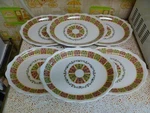 Set (6) Syracuse China Coral & Jade Restaurant Ware Platters - 11 5/8". Fixed Price $89.99.