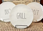 Set Of 3 Rae Dunn White Melamine Bbq Grill Roast 8" Plates. Fixed Price $24.15.