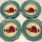 Pioneer Woman Holiday Christmas Soup Salad Bowl 4PC Set Red Barn Teal Low Rim. Fixed Price $55.95.