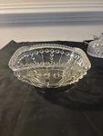 Early American Patterned Glass 7 1/2" Square Fruit Bowl. Fixed Price $27.50.