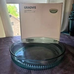 Rare Ikea Gradvis Turquoise Ribbed Glass Serving Bowl 11 Inch Inma Bermudez. Fixed Price $35.00.