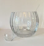Crate & Barrel Clear Glass Punch Bowl Set 14-PIECE W/ Ladle 12 Handled Cups. Fixed Price $65.00.