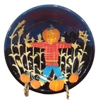 Halloween Candy Bowl Blue With Scarecrow Corn Patch Black Cat Pumpkins. Fixed Price $26.22.