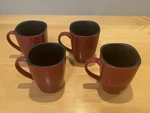 4 Corelle Hearthstone Chili Red Coffee Mugs Stoneware Square Cups 1/2" Tall. Fixed Price $20.00.