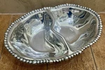 Beatriz Ball Organic Pearl Nova Double Dip Beaded Rim Silver Serving Bowl Euc. Fixed Price $139.95.