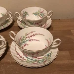 Lovely Set Of 6 Royal Doulton Bell Heather Cream Soup Bowls & Underplates. Fixed Price $75.00.