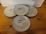 4 Vintage Mascot China 10" Dinner Plates W/ Gold Trim & Textured Pattern NA-1011. Fixed Price $49.99.