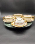 Haviland Limoges Antique Set 4 Bouillon Cups Saucers Gold Pink Roses. Fixed Price $75.99.