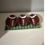 Boston Warehouse Trading Corp Ceramic Football Serving Tray & Bowl Set, 4PC. Fixed Price $13.50.