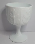 Vintage 1975 Ftd Milk Glass Goblet Oak Leaf Pattern Pedestal Vase 6" Tall. Fixed Price $10.74.