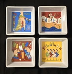 Pottery Barn 4 Square Ceramic Bowls "the Dance" Flamenco Cha Mambo Rhumba. Fixed Price $30.00.