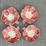 Pottery Barn Majolica Snack Bowls Flowers Set Of 4 Mauve Hint Green Ceramic. Fixed Price $33.00.