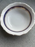 Vintage Walbrzych 9 Serving Bowl Blue Embossed Gold Laurel Band Euc Poland. Fixed Price $28.00.