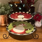Certified International 2-TIERED Server Plate Set Dan Dipaolo Snowman Santa. Fixed Price $24.75.
