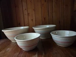 Vintage Set Of 4 Mccoy Pottery Oven Ware Mixing Bowls #7/#10 Pink/blue Striped. Fixed Price $99.99.