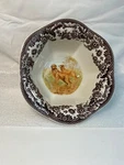 Spode Hunting Dogs Golden Retriever Nut Bowl / Dish Brown Flowers On Rim. Fixed Price $45.00.