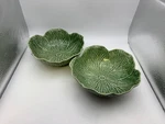 Pair Of Bordallo Pinheiro Cabbage Green Coupe Soup Bowls Made Portugal. Fixed Price $59.99.