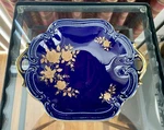 Reichenbach Echt Kobalt Handled Porzellan Bowl Dish 24 Karat Gold Oval. Fixed Price $59.95.