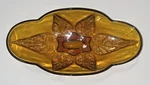 Oval Amber Indian Glass Footed Candy Dish With Stippled Leaf Design 10. Fixed Price $12.00.
