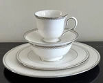 Lenox Pearl Platinum 5-PC Place Setting Dinner, Salad Plates, Bowl, Cup & Saucer. Fixed Price $119.00.