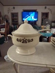 Vintage Pfaltzgraff "village" Soup Tureen + Lid Ladle, Stoneware #6-160, Usa. Fixed Price $34.85.