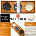 New Set Of 3 Marigold Artisans Fluted Triple Bowl Assorted Colors Enamel Nib. Fixed Price $29.99.