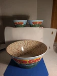 Red Gold Popcorn Bowl Set. 3 Pieces. Fixed Price $5.00.