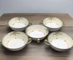 5 Vintage Meito Rose Garden Floral Sprays Footed Cream Soup Bowls MEI193. Fixed Price $24.99.