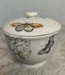 Butterfly Study Anthropologie Lidded Sugar Bowl Jar Butterflies Azaleas 4-1/8". Fixed Price $49.99.
