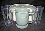 Cambro Versa Camcover Plate #1012VS, 8 Oz Mug And Two Tumblers. Fixed Price $18.72.