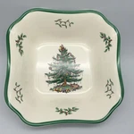 Spode Christmas Tree Green Band Square Serving Bowl 9 " Made England. Fixed Price $32.95.